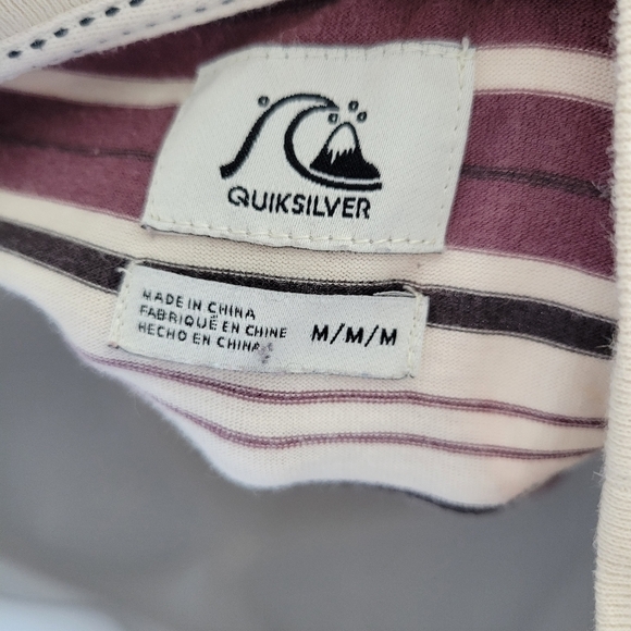 Quiksilver Medium Short Sleeve T-shirt Maroon Black Cream Stripes Boxy Oversized - Picture 5 of 6